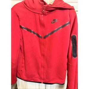 Nike Youth Tech Fleece Windrunner Hooded Full-Zip Jacket Red Black Size Large